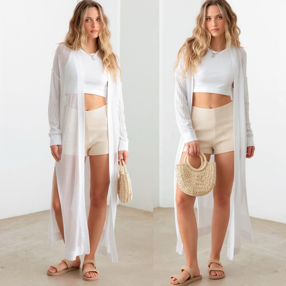 Maxi Knit Net Cardigan Beach Cover Up